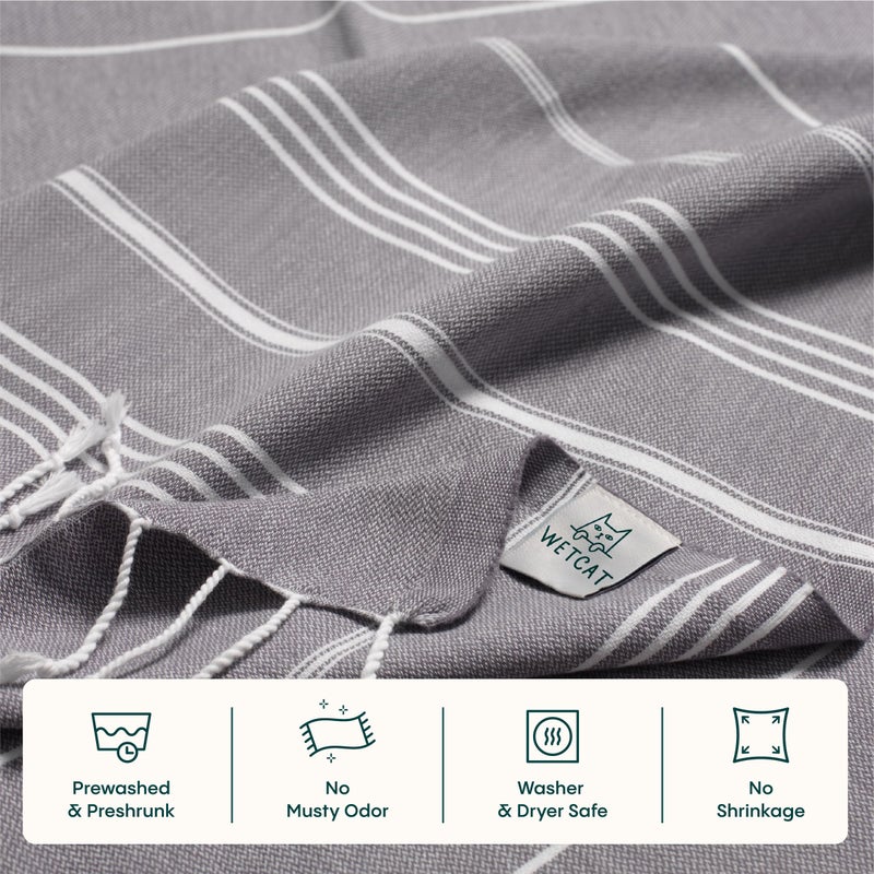 WETCAT Turkish Beach Towel Oversized (38""x71"") 100% Turkish Cotton  Made in Turkey - Sand Free  Extra Large  Ultra Soft  Quick Drying  Compact & Lightweight for Travel - Dark Gray - Image 5